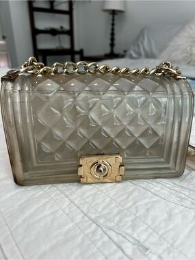 Jelly bag Transparent Quilted Shoulder Bag with Gold Hardware